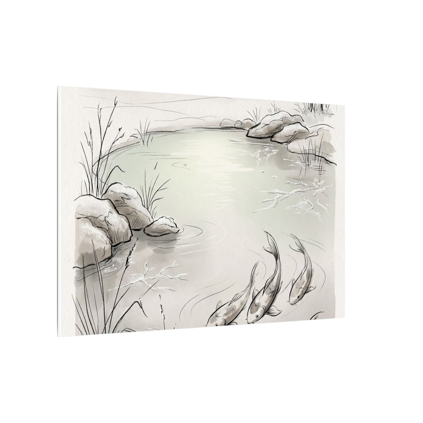 Koi Pond Minimal Line Canvas Art | Cozy Japandi Art