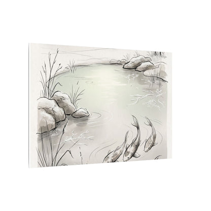 Koi Pond Minimal Line Canvas Art | Cozy Japandi Art