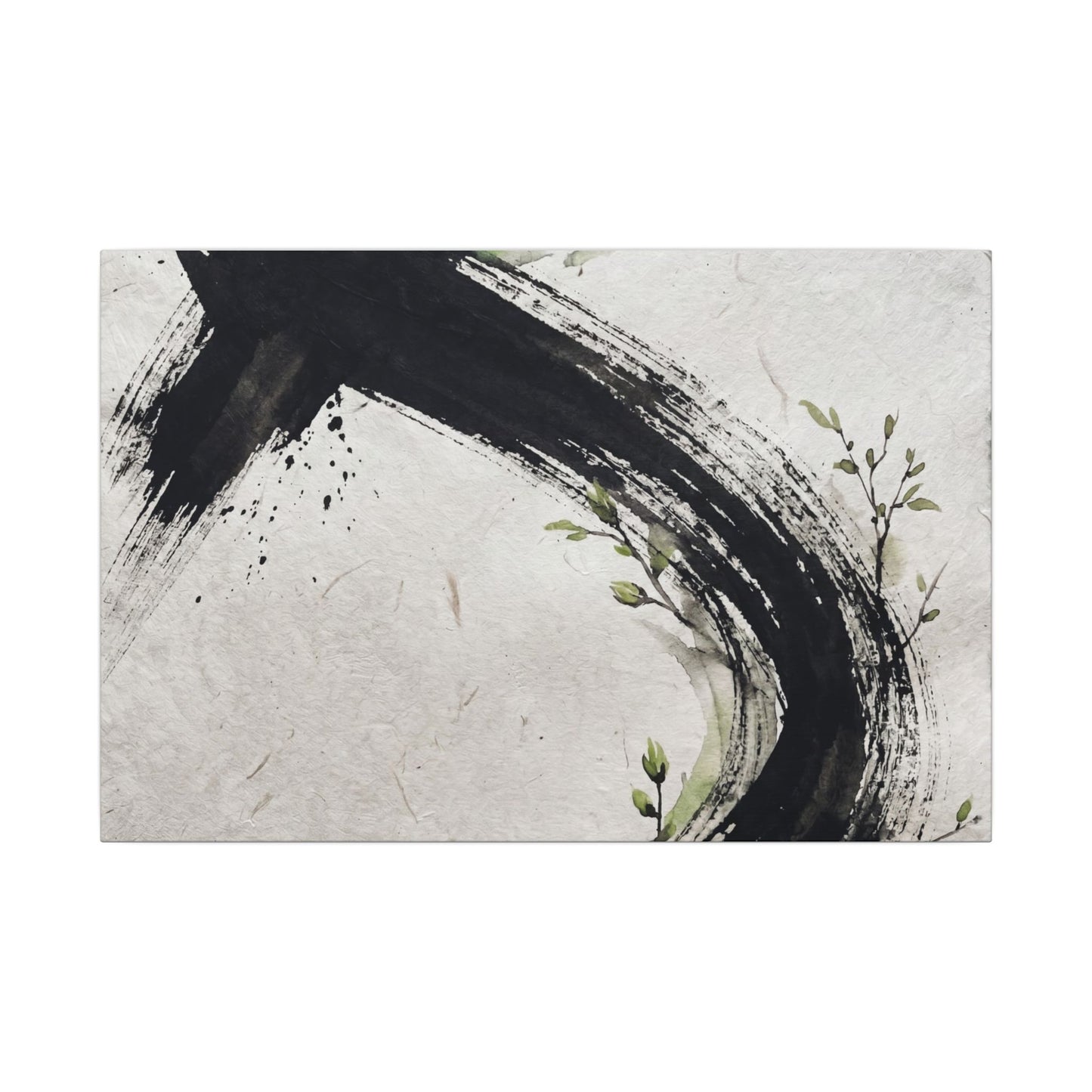 Ink Brushstroke Spring Canvas Art | Dark Japandi Sophisticated Design
