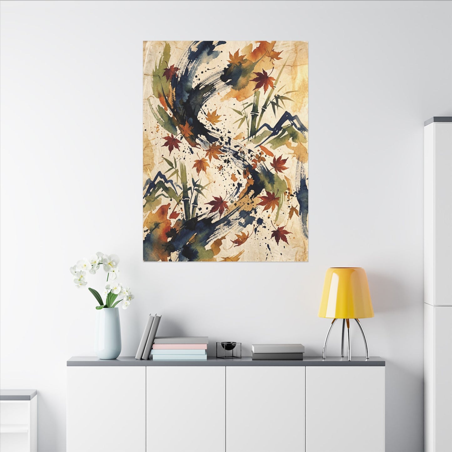 Golden Hour Ink Brushstroke Canvas Art - Zen Shibui