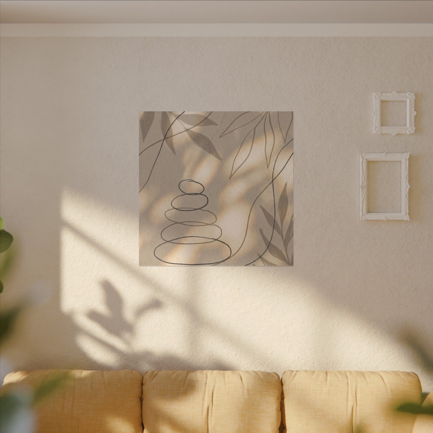 River Stones Minimal Line Canvas Art | Earthy Japandi Art