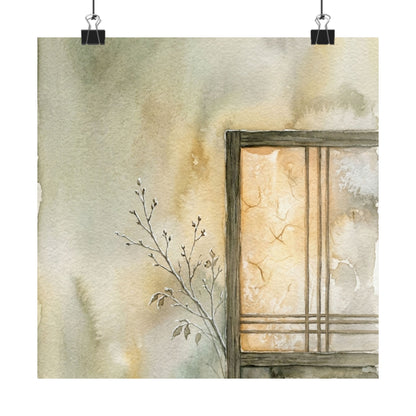 Shoji Screen Winter Wall Art Print | Japandi Earthy Design