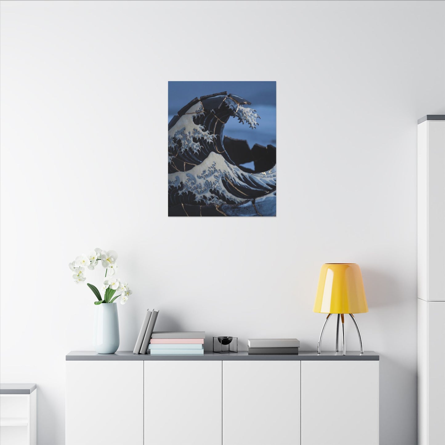 Ocean Wave Canvas Art | Winter Kintsugi Gold Repair Art