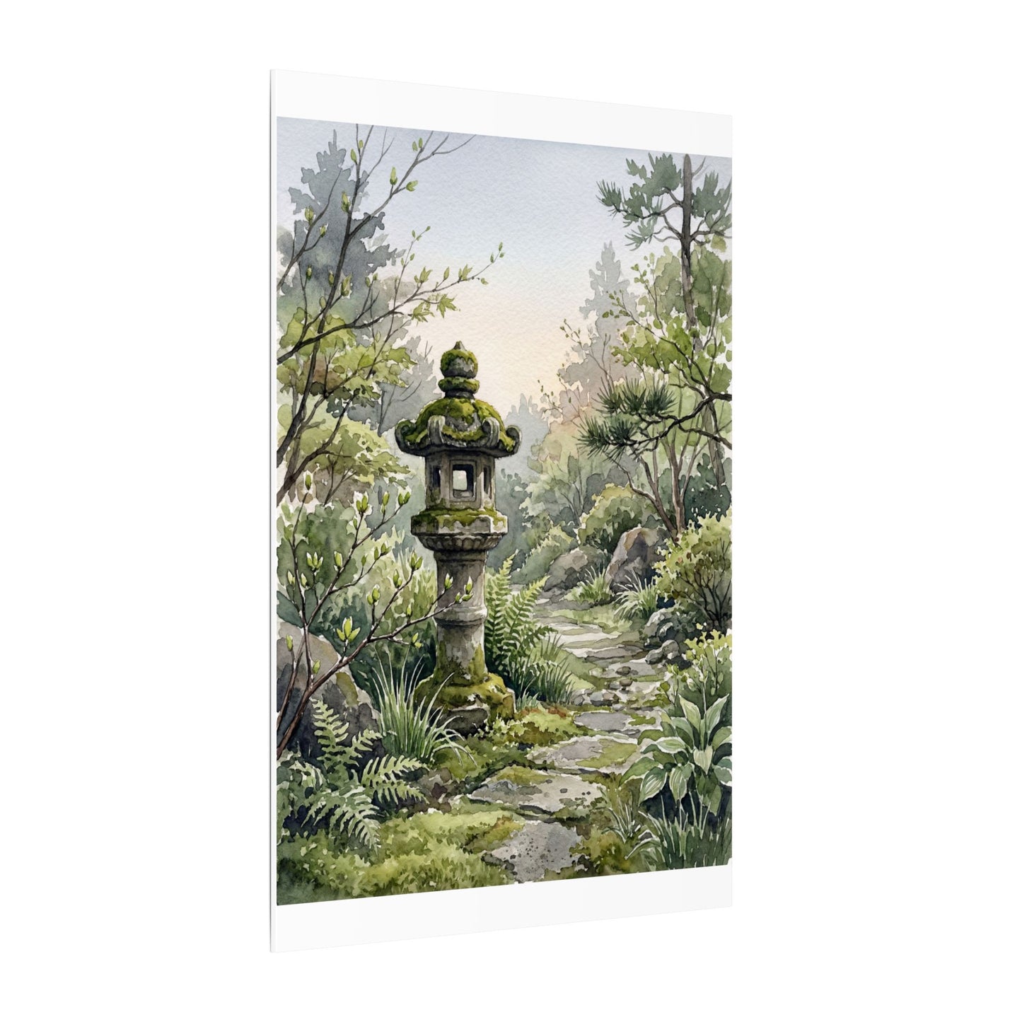 Neutral Stone Lantern Canvas Art - Watercolor Japandi