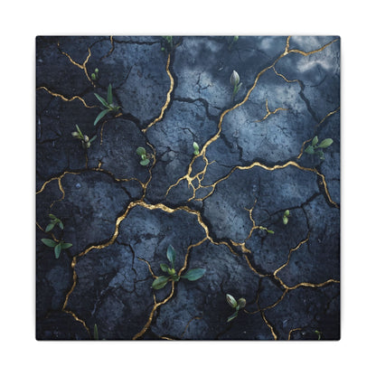 Cracked Earth Spring Canvas Art | Kintsugi Healing Design