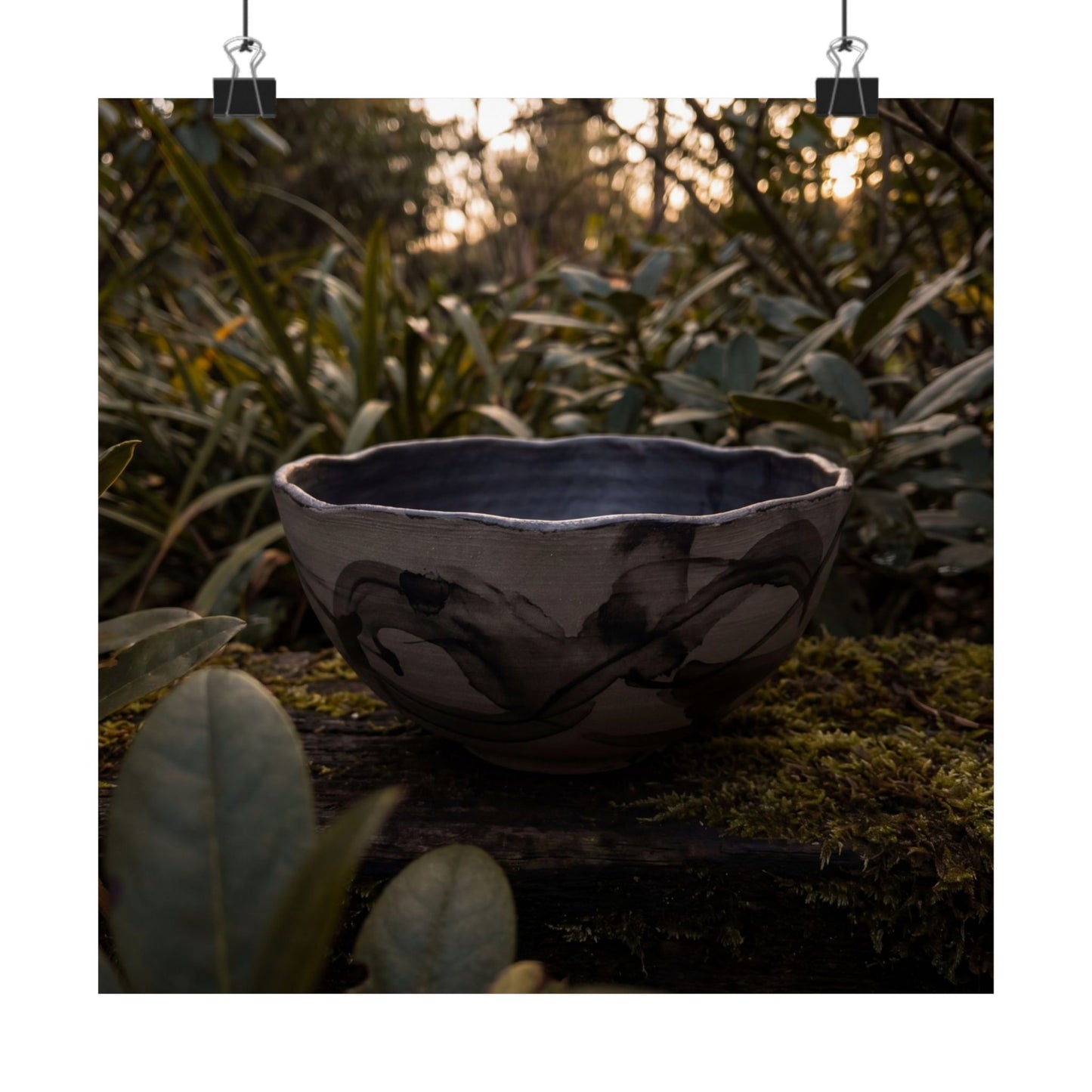Seijaku Ceramic Bowl Wall Art Print - Dark Japandi Charcoal Ink