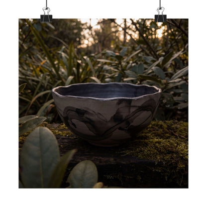 Seijaku Ceramic Bowl Wall Art Print - Dark Japandi Charcoal Ink