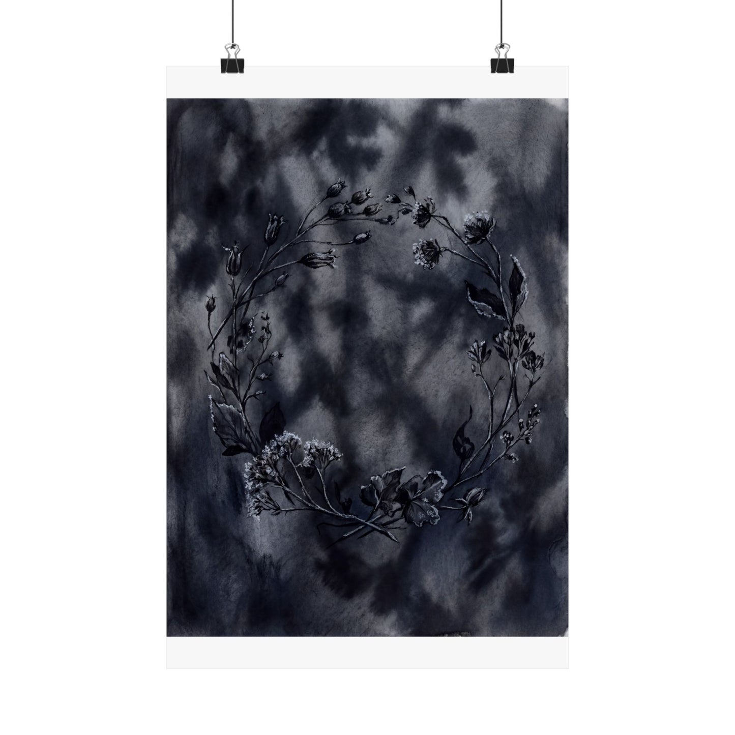 Dried Flowers Shadow Zen Wall Art Print | Bold Dark Japandi Art Art Print