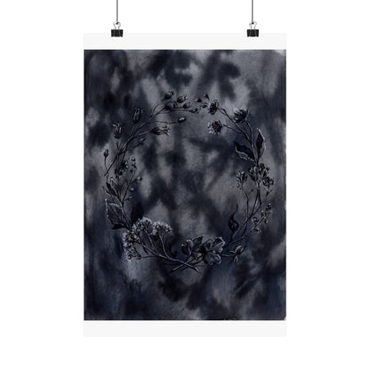 Dried Flowers Shadow Zen Wall Art Print | Bold Dark Japandi Art Art Print