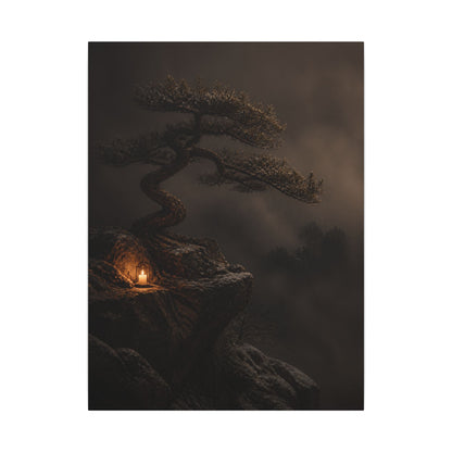 Pine Tree Shadow Zen Canvas Art | Luxurious Dark Japandi Art