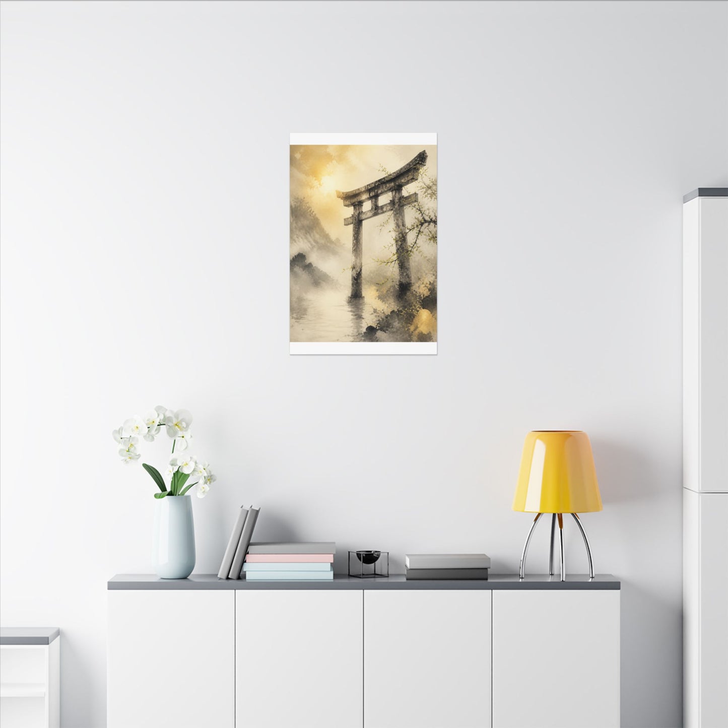 Spring Torii Gate Sumi E Canvas Art | Tranquil Decor