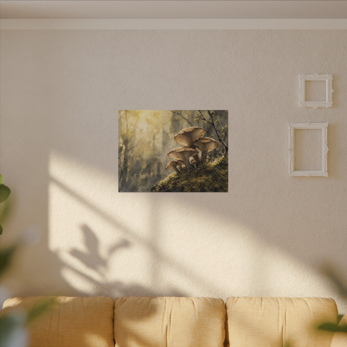 Wild Mushrooms Canvas Art | Spring Japandi Watercolor Art