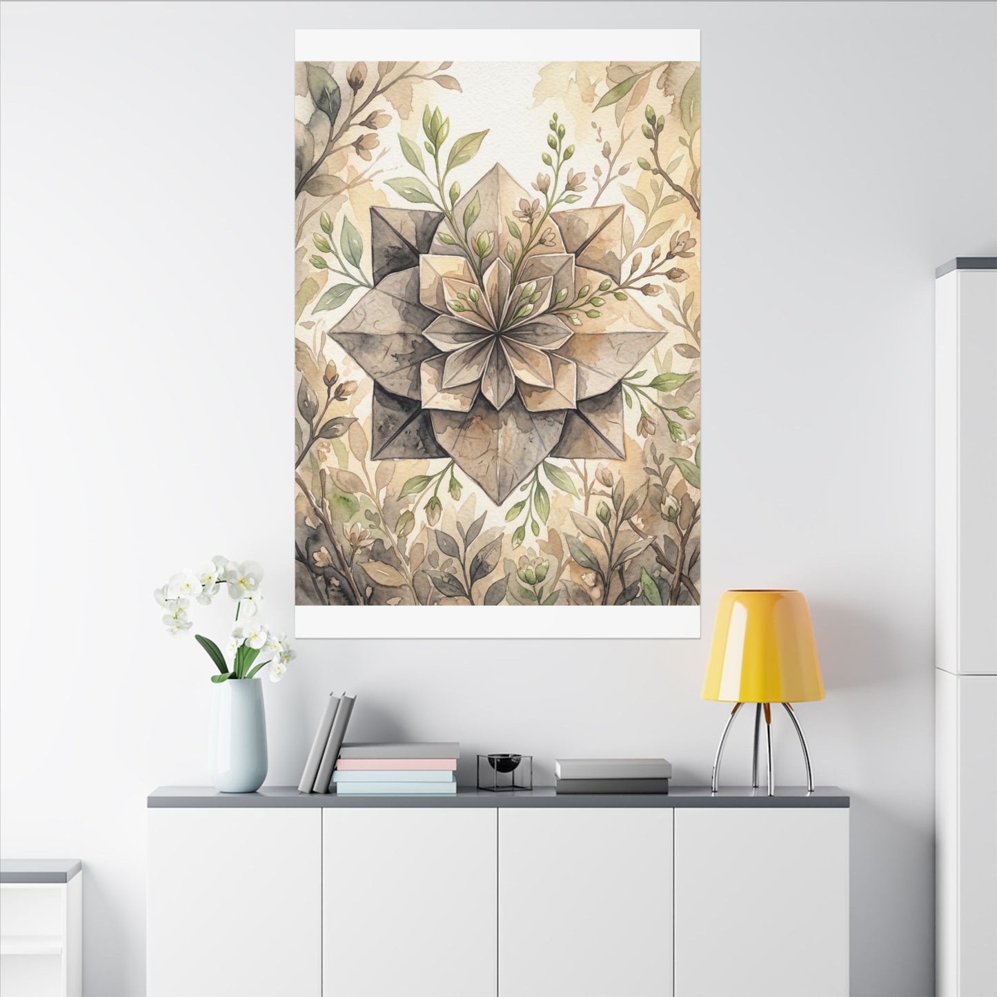 Warm Paper Fold Canvas Art - Watercolor Japandi