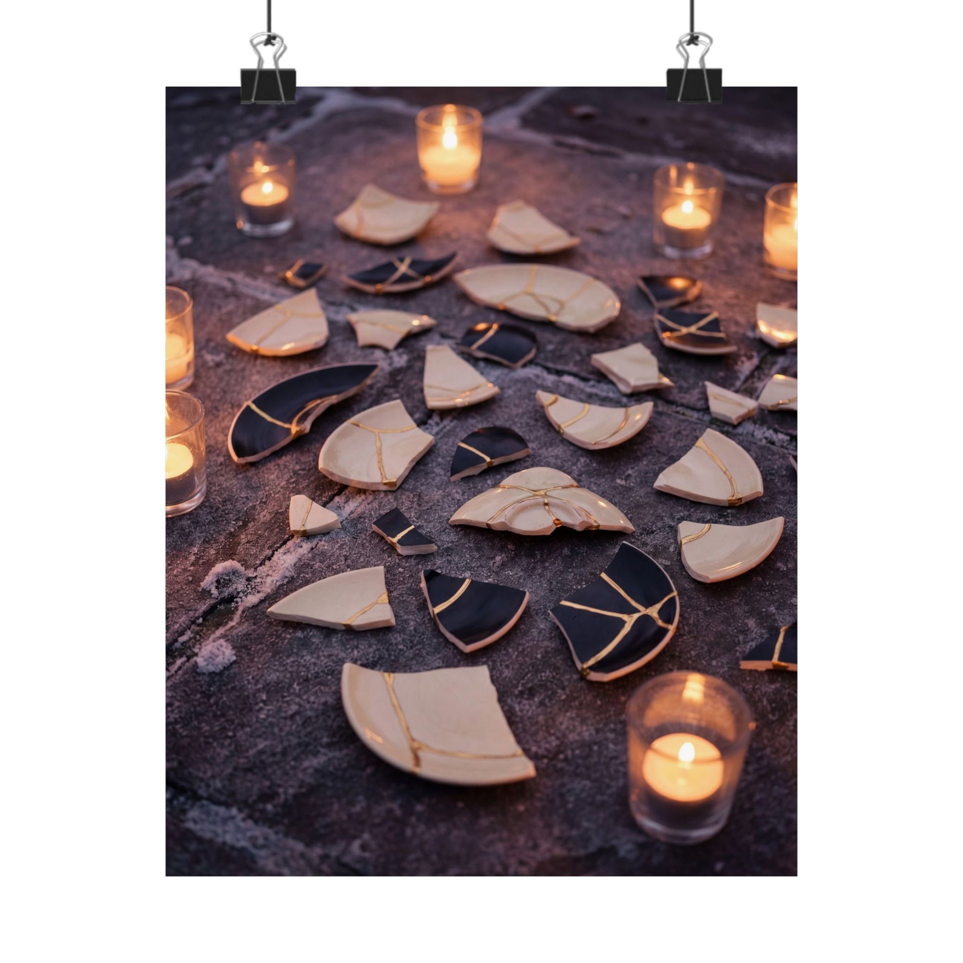 Broken Pottery Winter Wall Art Print | Kintsugi Healing Design Art Print