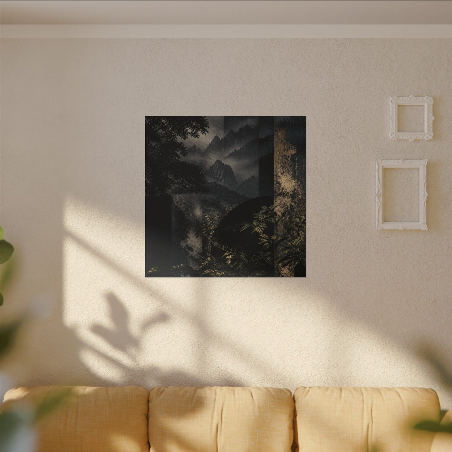 Mountain Mist Summer Canvas Art | Dark Japandi Atmospheric Design