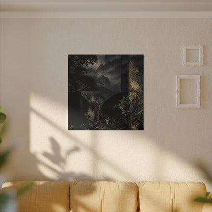 Mountain Mist Summer Canvas Art | Dark Japandi Atmospheric Design