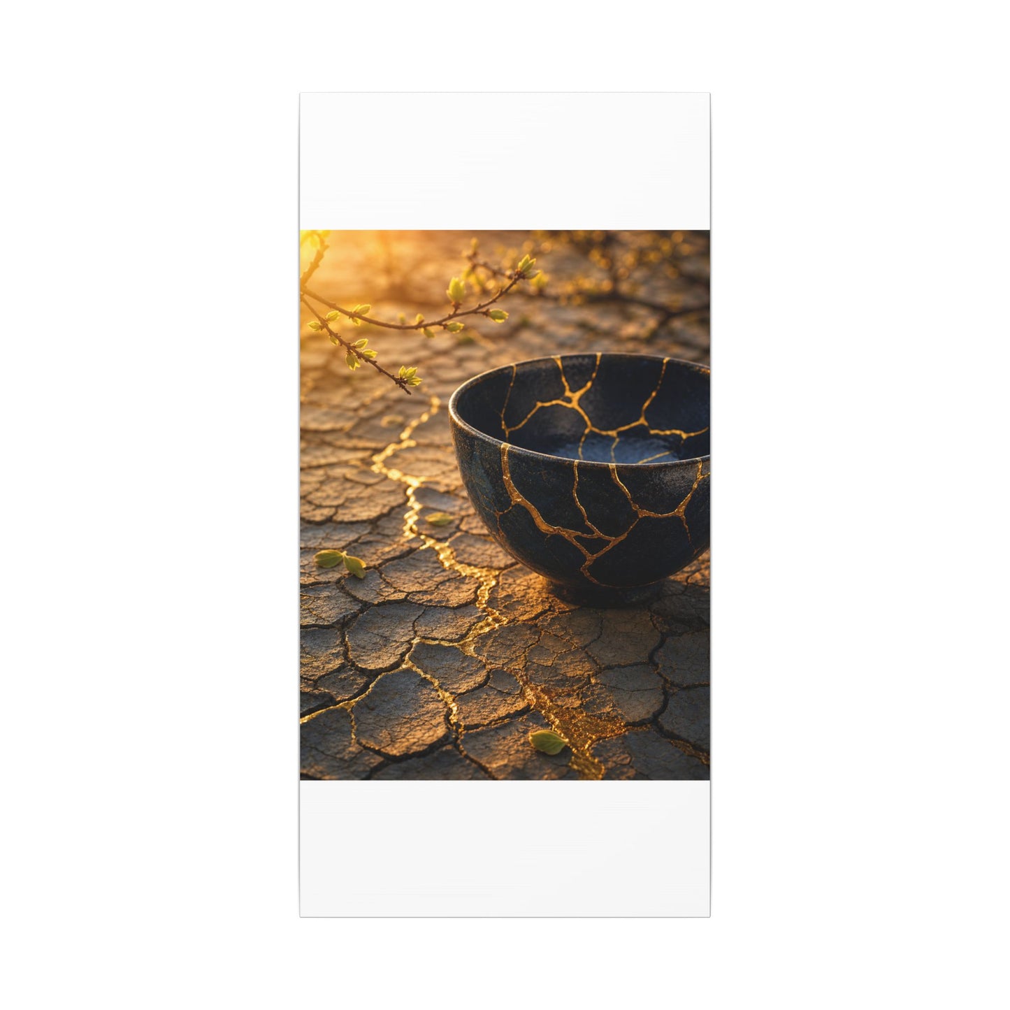 Golden Hour Cracked Earth Canvas Art - Kintsugi Fukinsei
