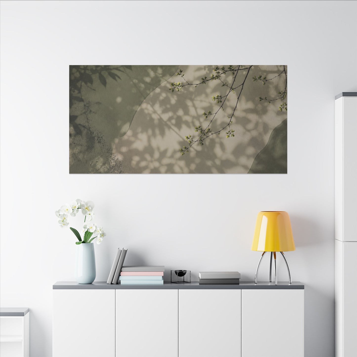 Neutral Shadow Play Canvas Art - Japanese Pattern Japandi