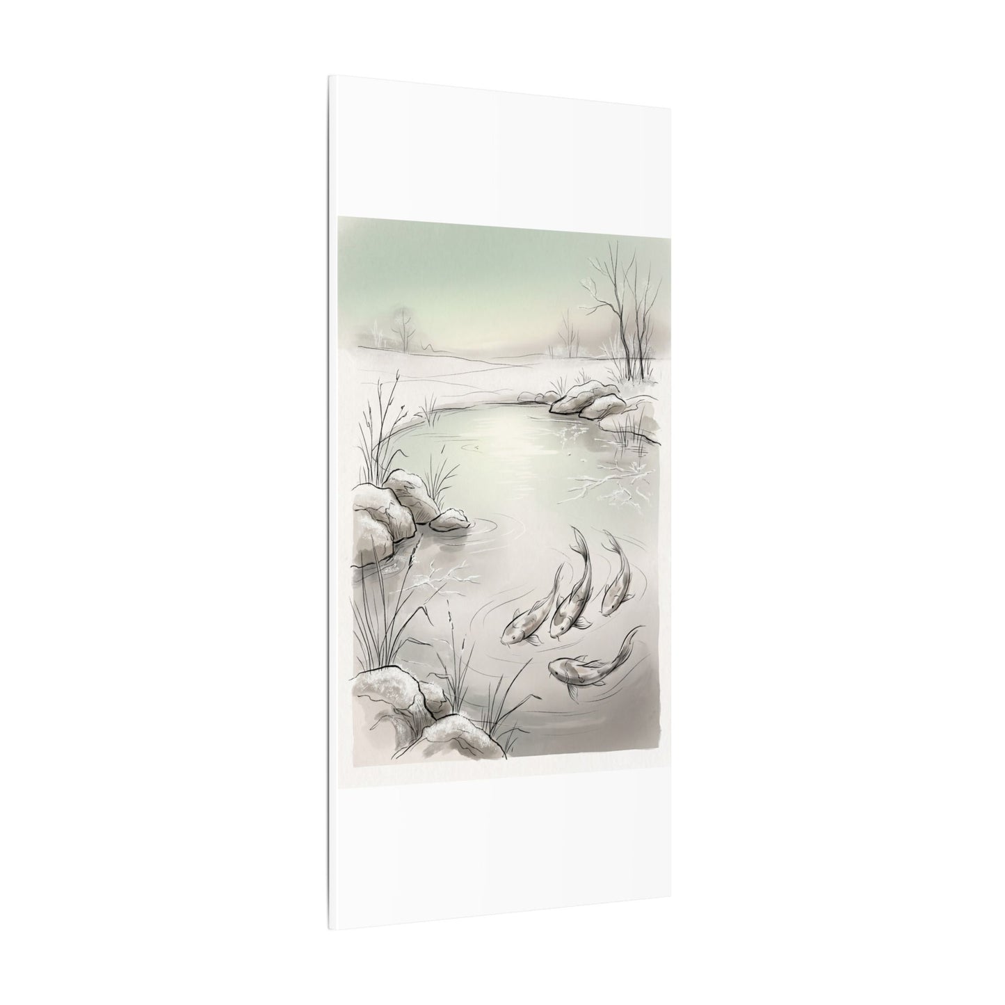 Koi Pond Minimal Line Canvas Art | Cozy Japandi Art