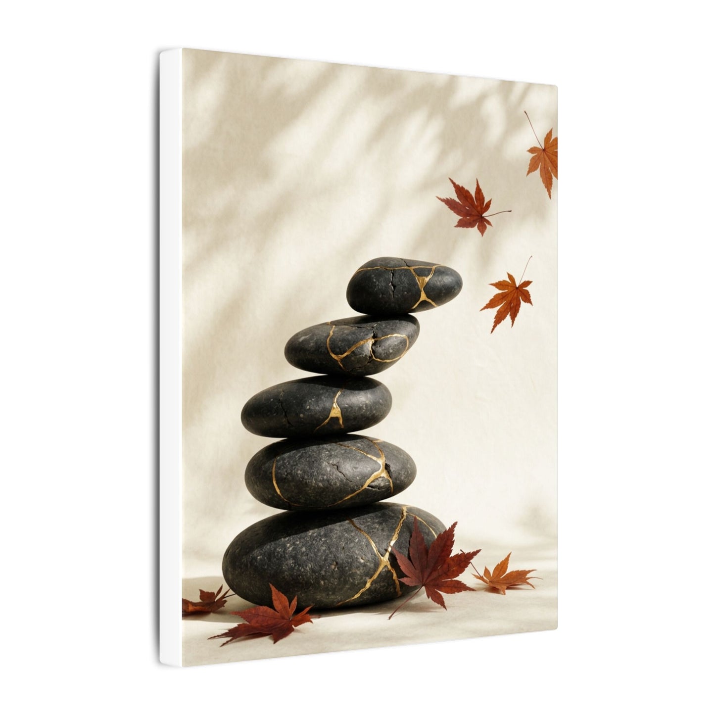 Kintsugi River Stones in Dappled | Crackle Gold Canvas Art