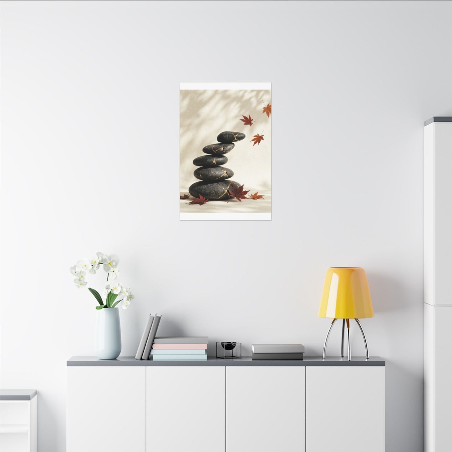 Kintsugi River Stones in Dappled | Crackle Gold Canvas Art