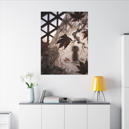 Shoji Screen Autumn Canvas Art | Dark Japandi Atmospheric Design