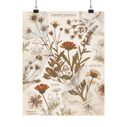 Winter Dried Flowers Herbarium Wall Art Print | Rustic Decor Art Print
