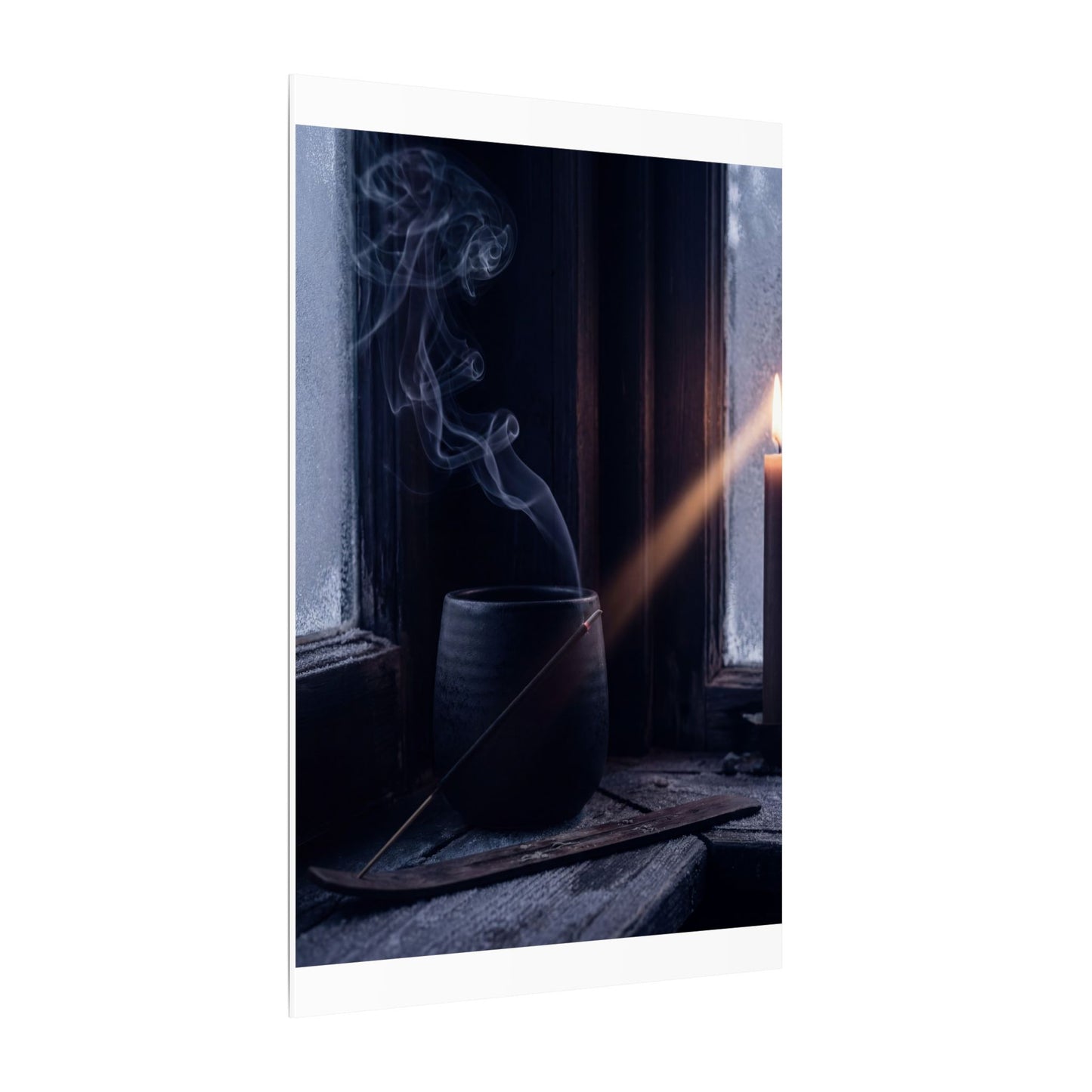 Incense Smoke Winter Canvas Art | Dark Japandi Sophisticated Design