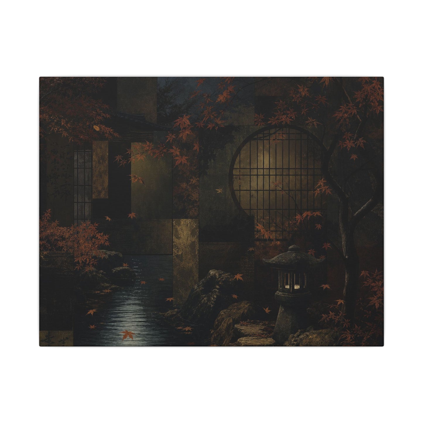 Moonlight Moonlit Garden Canvas Art - Dark Japandi Shibui