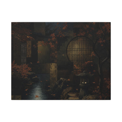 Moonlight Moonlit Garden Canvas Art - Dark Japandi Shibui