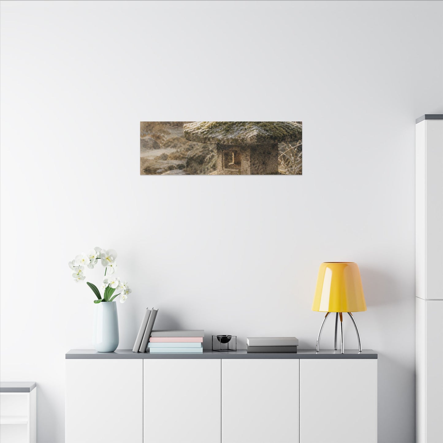 Winter Stone Lantern Watercolor Canvas Art | Earthy Decor