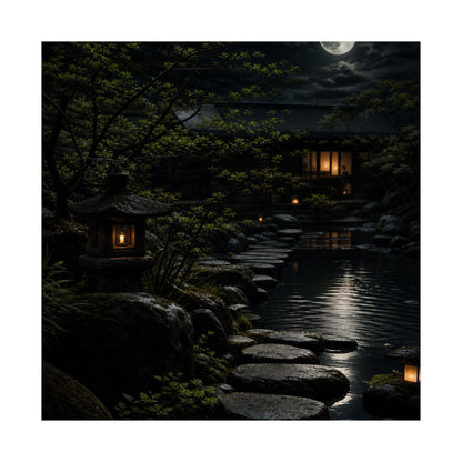 Ma Moonlit Garden Wall Art Print - Dark Japandi Shadow Zen