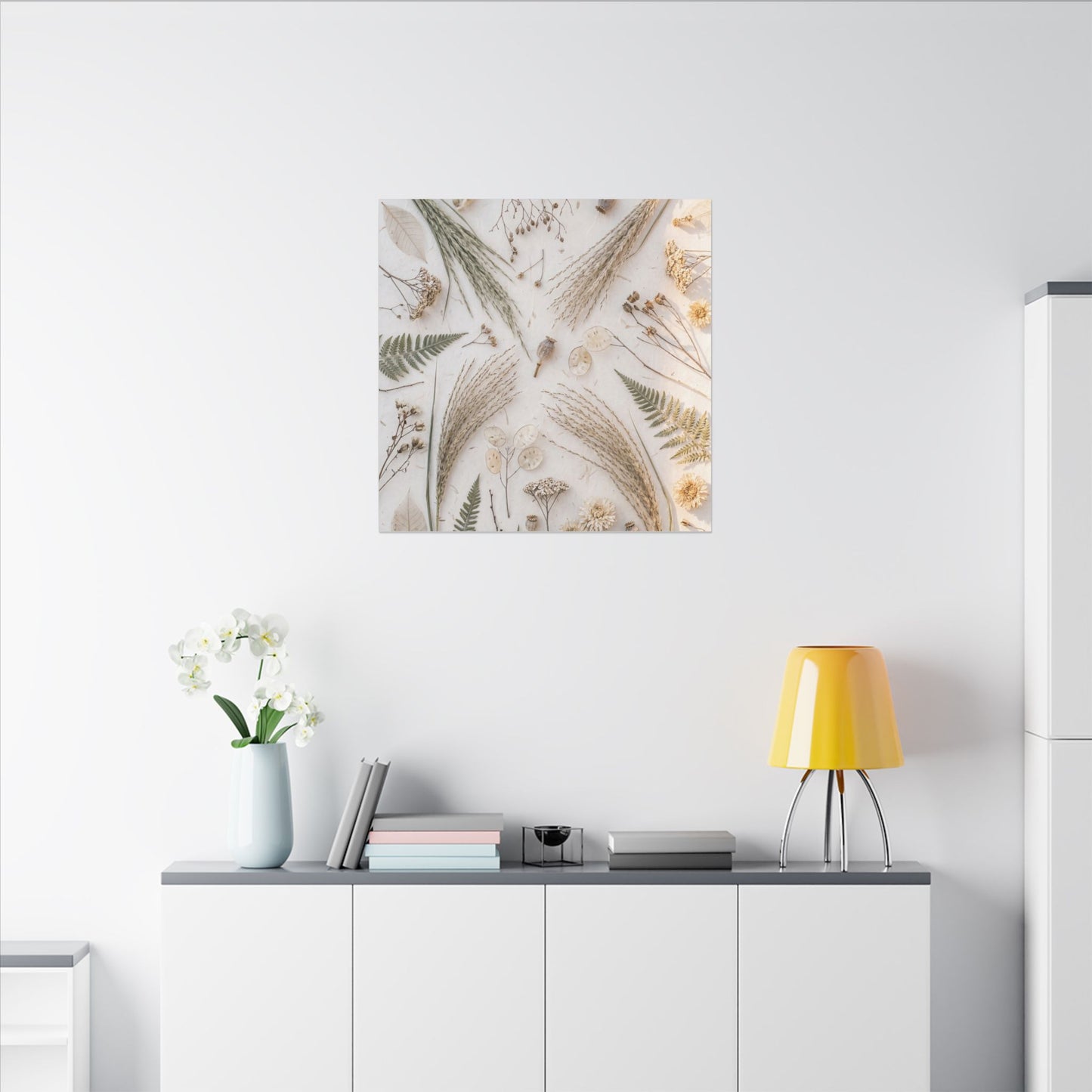 Elegant Dried Flowers Canvas Art - Japanese Pattern Japandi