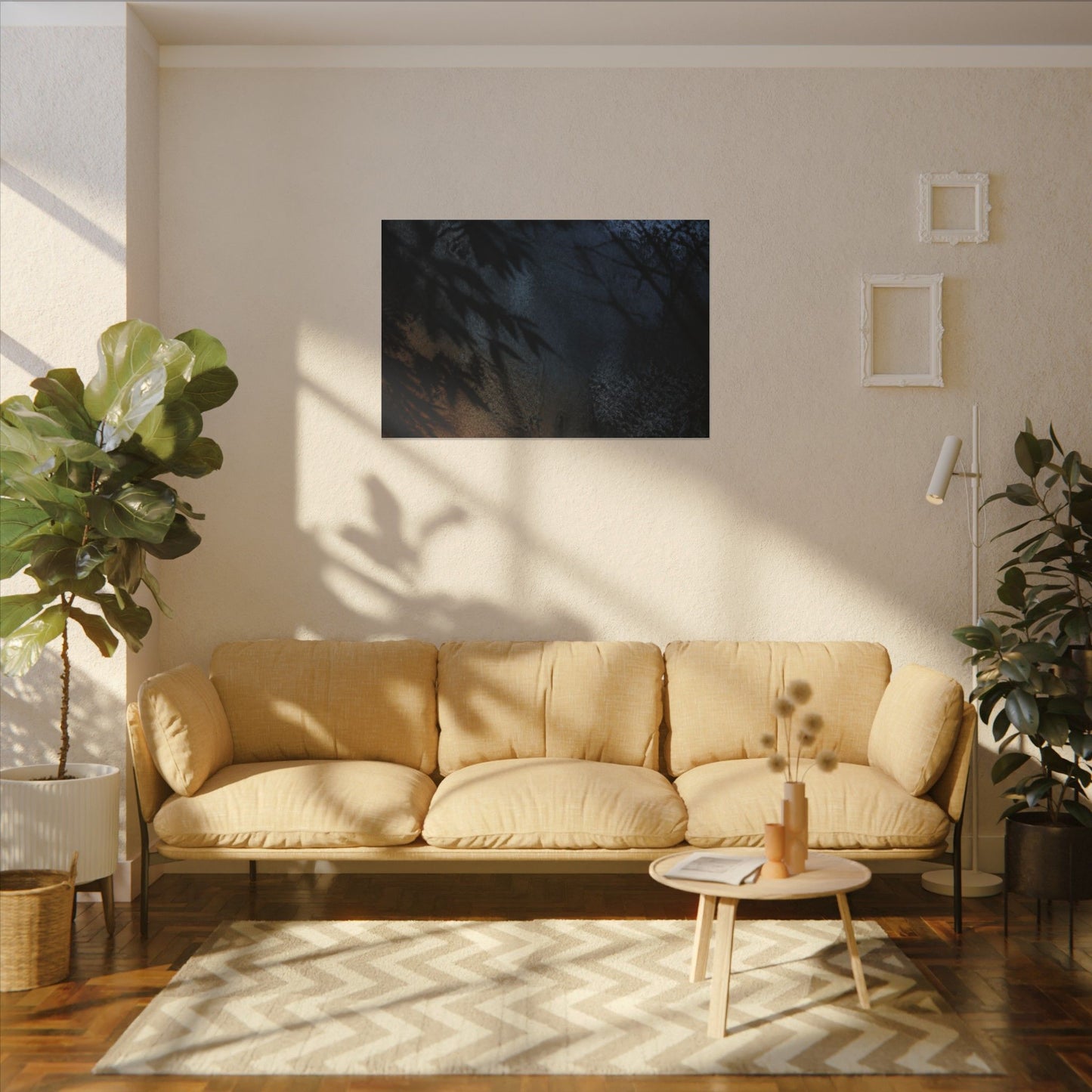 Kanso Shadow Play Canvas Art - Dark Japandi Shadow Zen