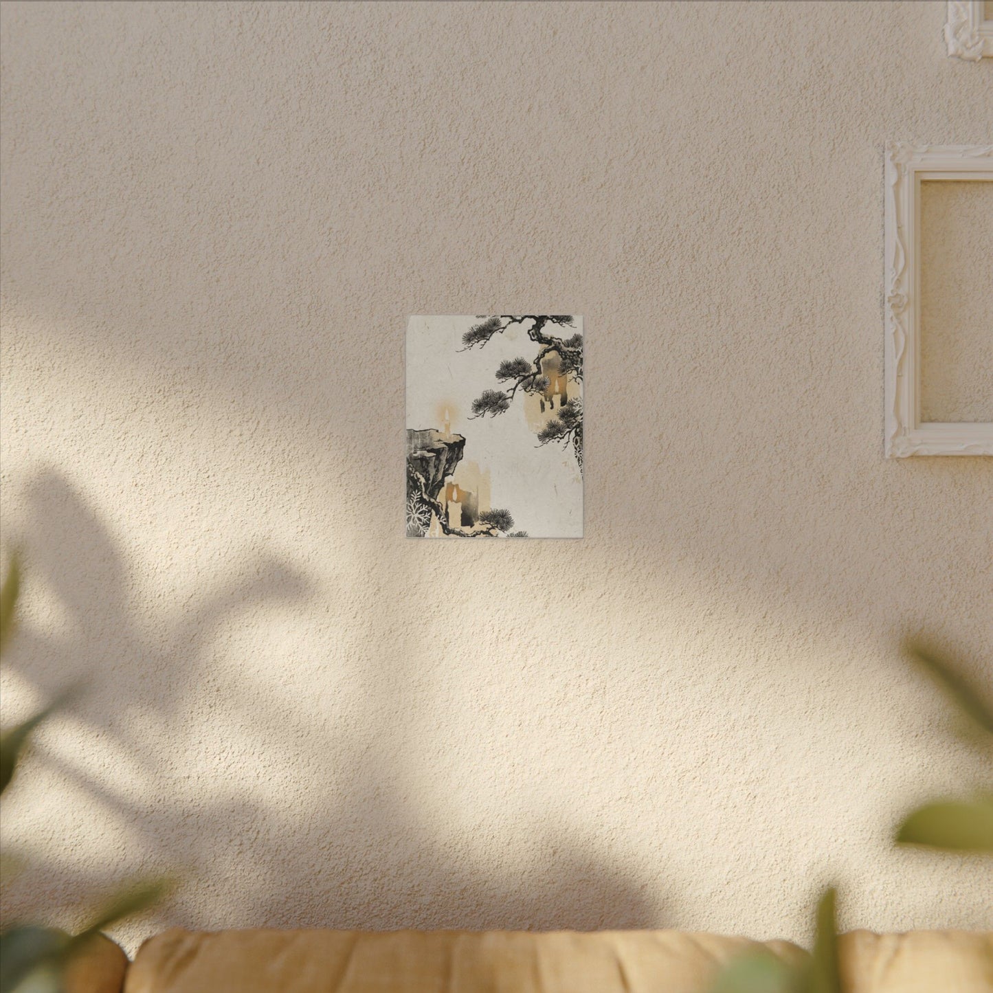 Japandi Pine Tree in Candlelight | Japanese Pattern Canvas Art