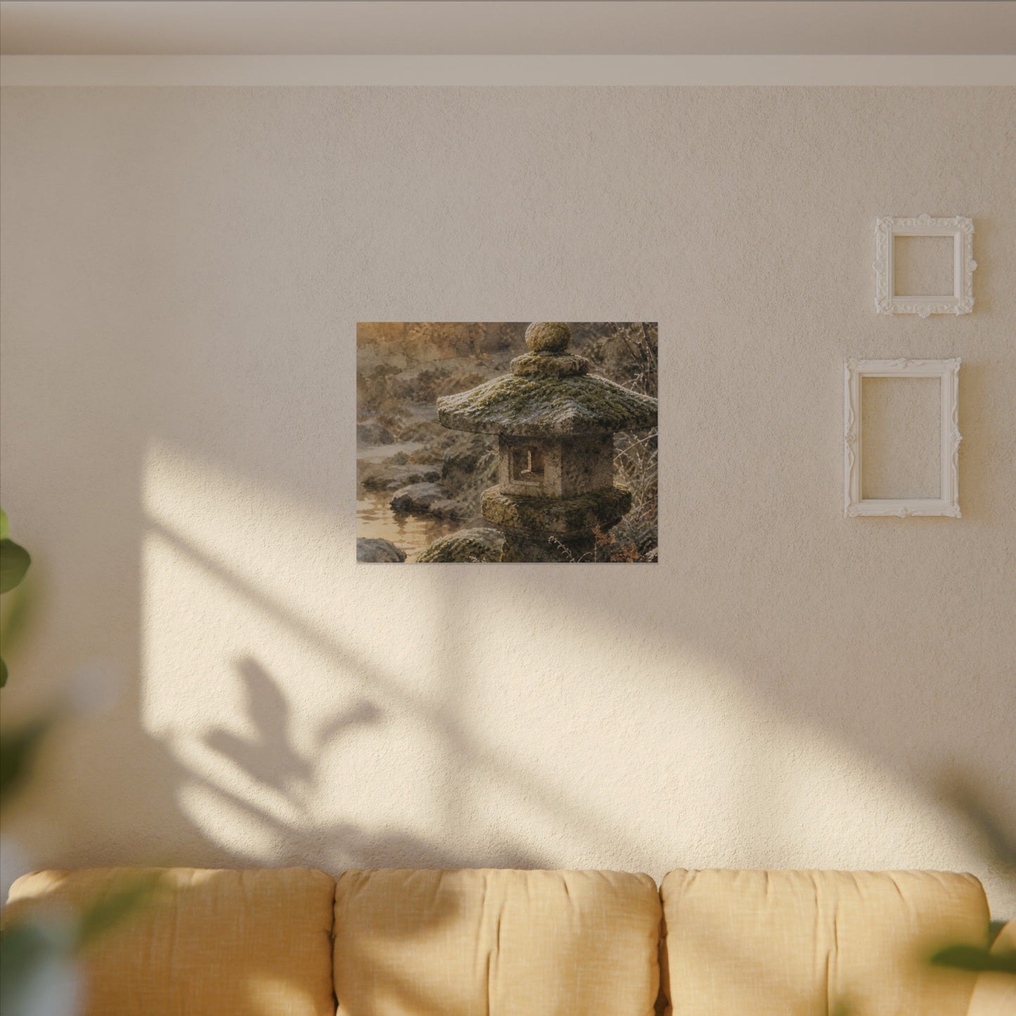 Winter Stone Lantern Watercolor Canvas Art | Earthy Decor