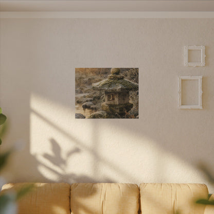 Winter Stone Lantern Watercolor Canvas Art | Earthy Decor