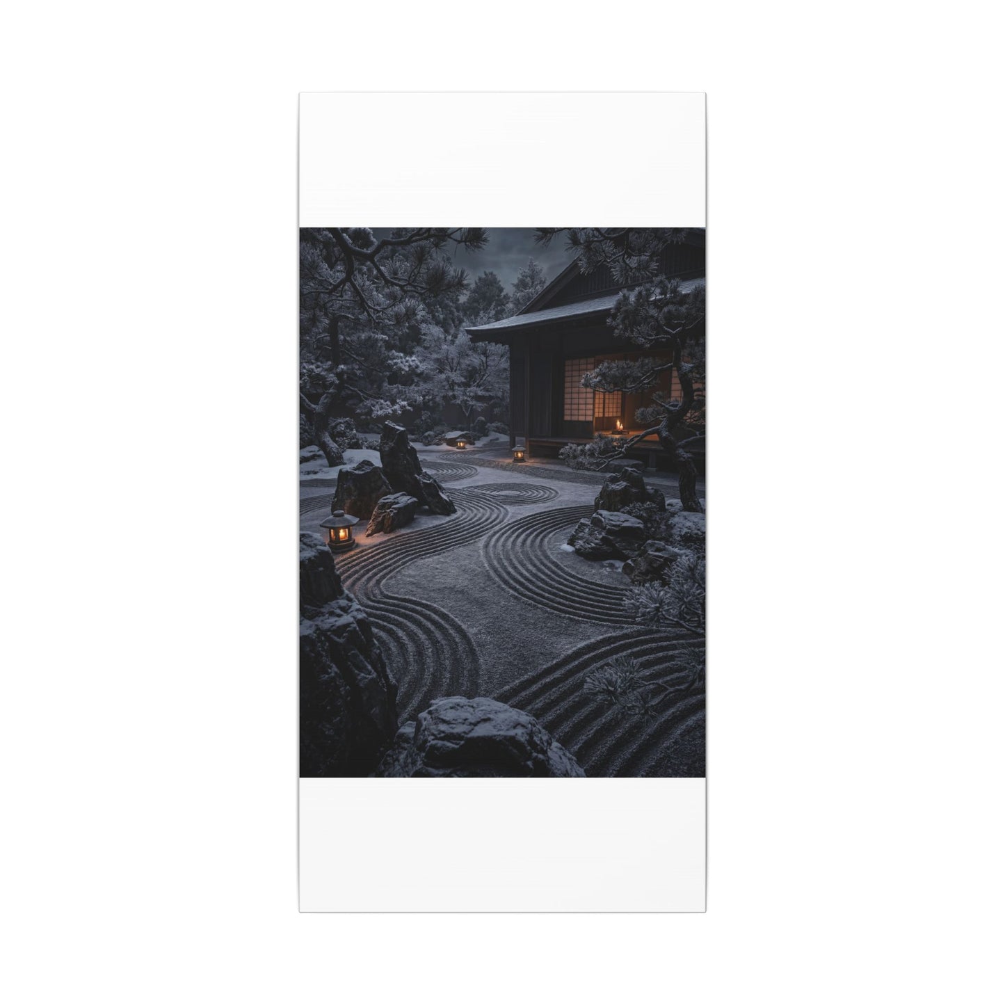 Candlelight Rock Garden Canvas Art - Dark Japandi Fukinsei