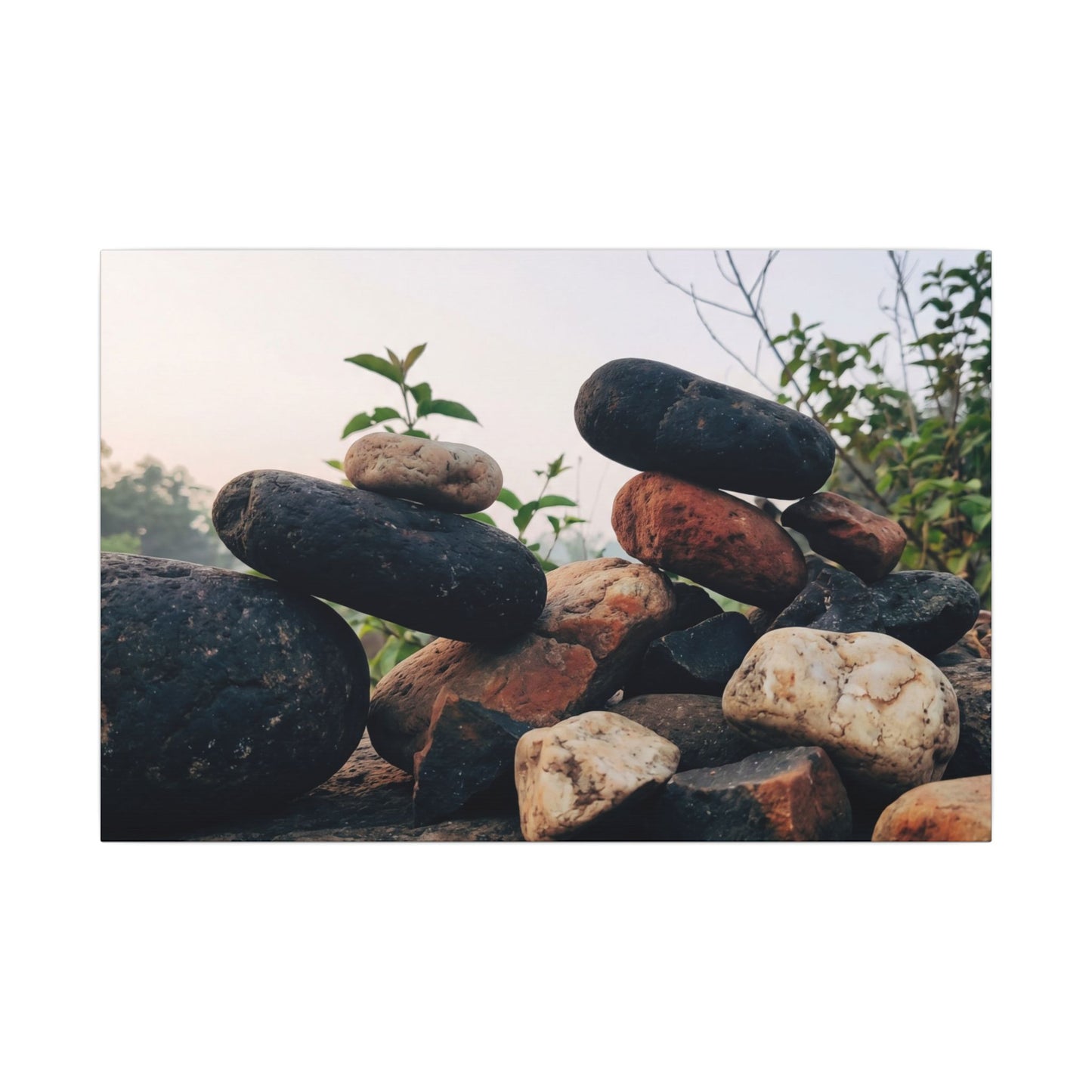 River Stones Canvas Art | Spring Kintsugi Broken Beauty Art