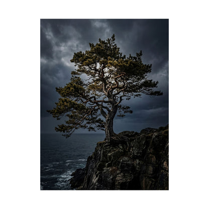 Pine Tree Moody Minimal Wall Art Print | Sophisticated Dark Japandi Art