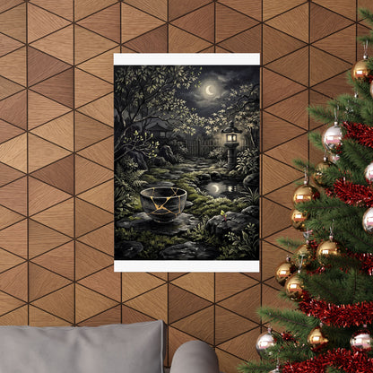 Kintsugi Moonlit Garden in Dappled | Gold Repair Wall Art Print