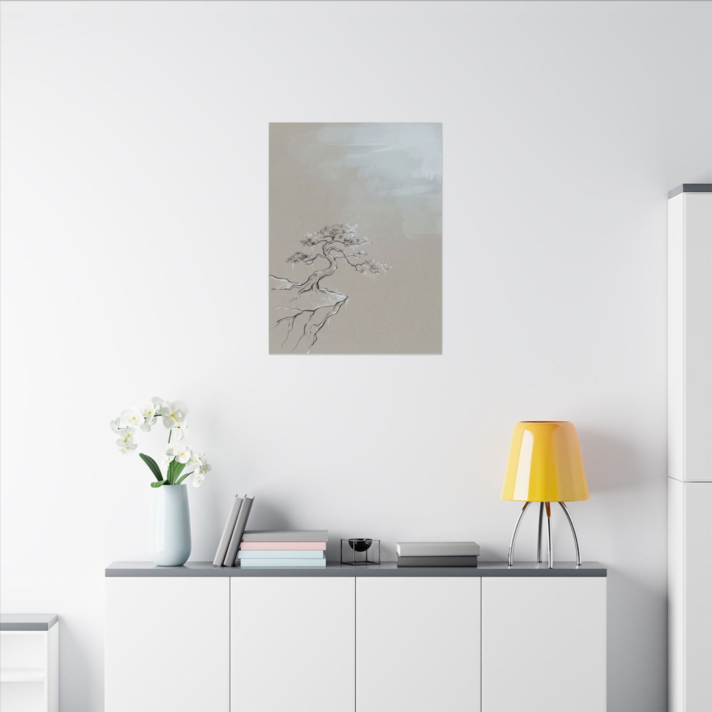 Pine Tree Minimal Line Canvas Art | Warm Japandi Art