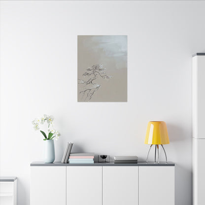 Pine Tree Minimal Line Canvas Art | Warm Japandi Art