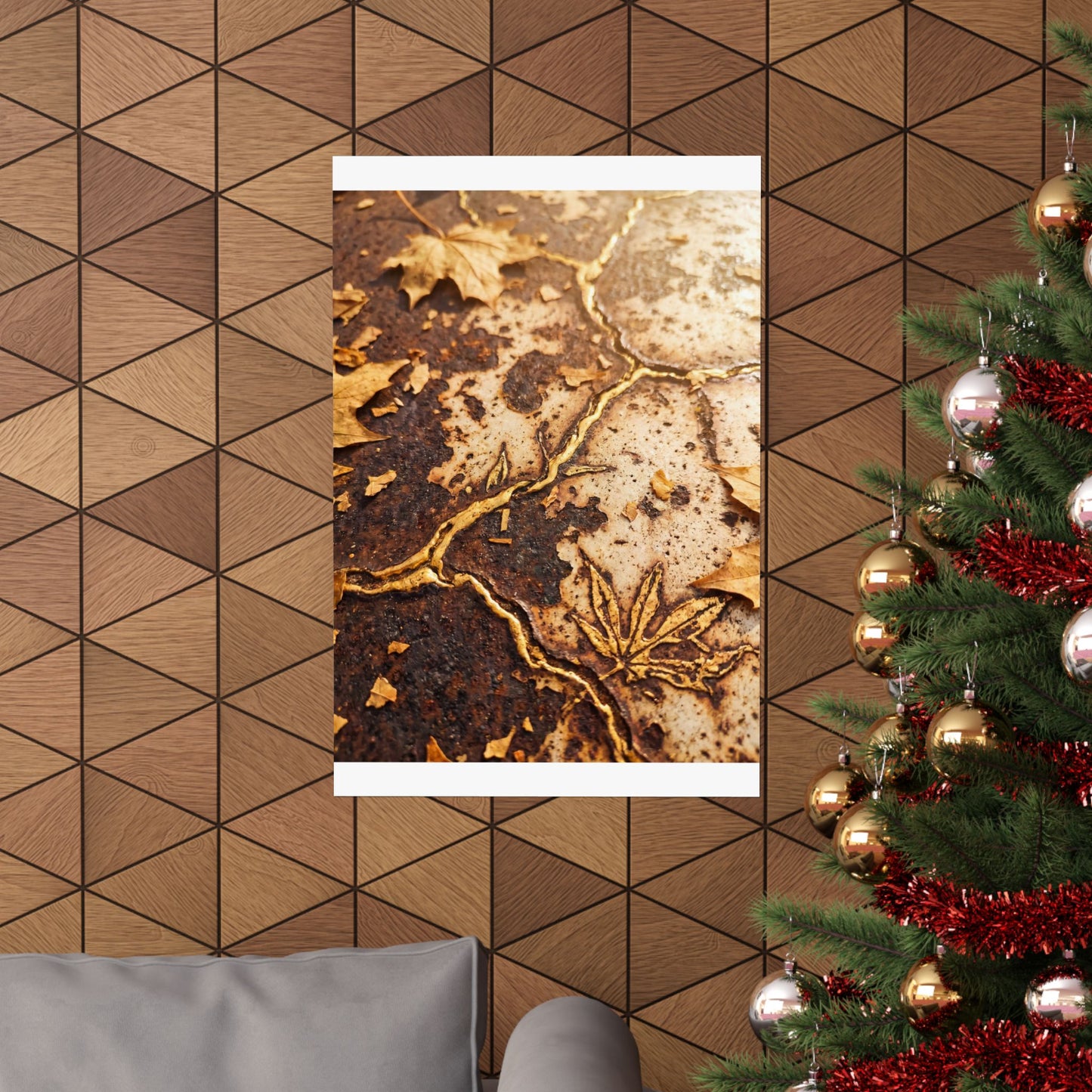 Rust Patina Wall Art Print | Autumn Kintsugi Gold Vein Art