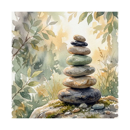 River Stones Wall Art Print | Summer Japandi Watercolor Art