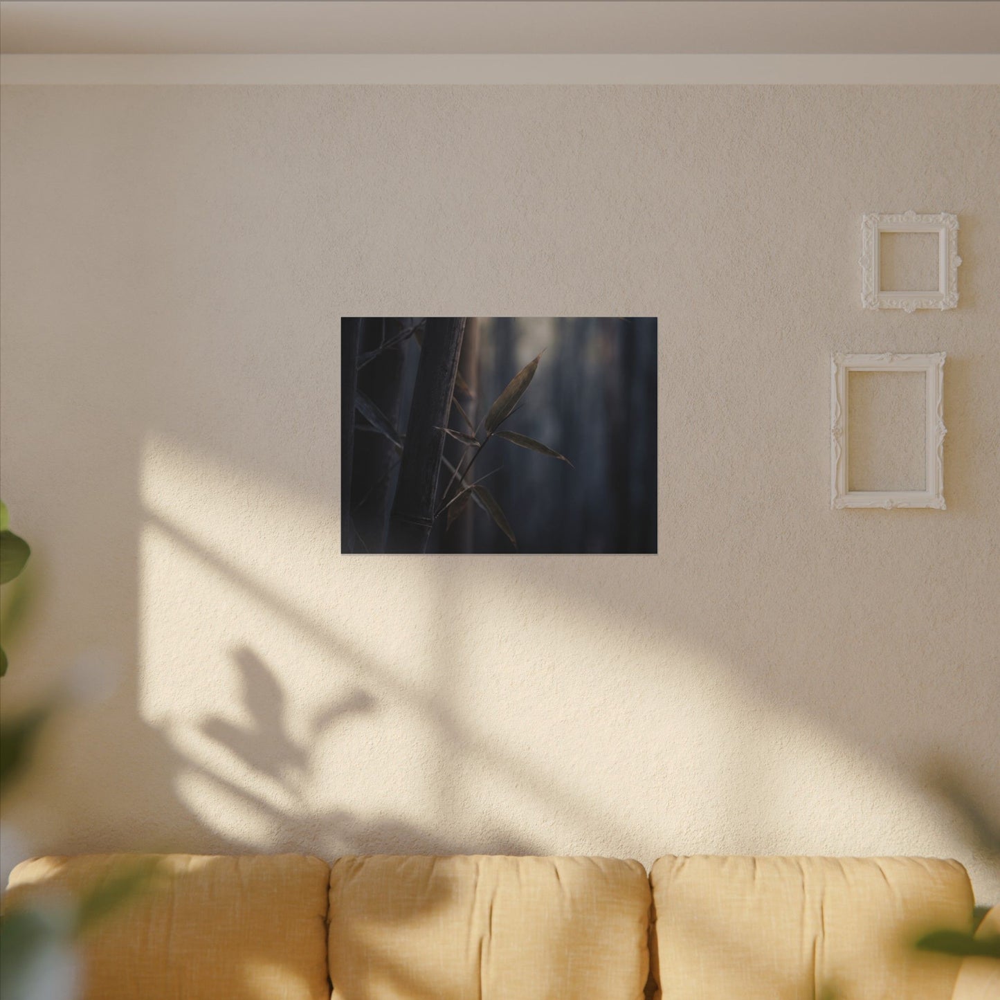 Dark Japandi Bamboo Grove in Dawn | Moody Minimal Canvas Art