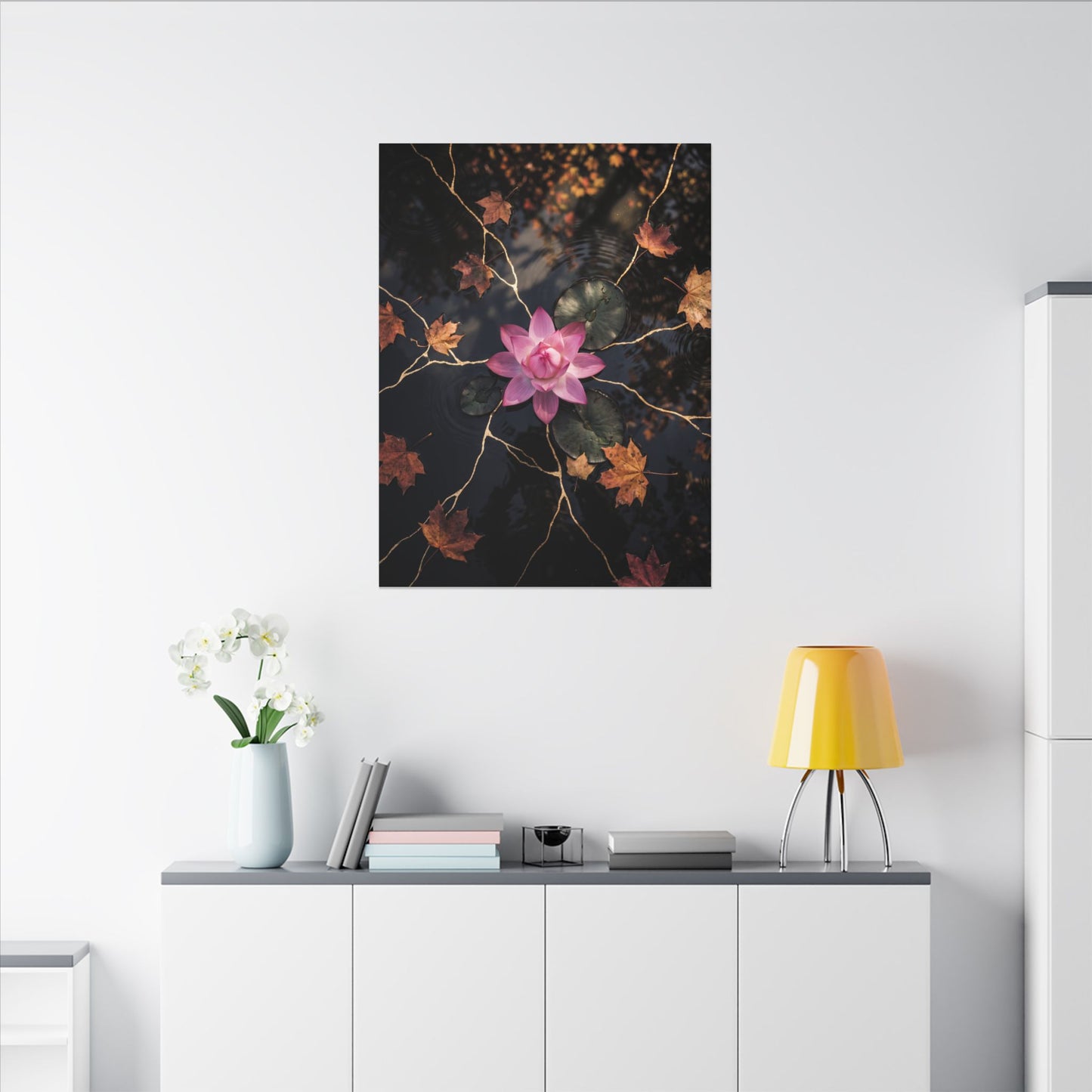 Ma Lotus Flower Canvas Art - Kintsugi Gold Vein