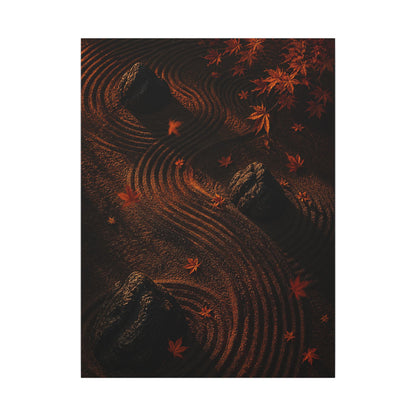 Dark Japandi Rock Garden in Golden Hour | Charcoal Ink Canvas Art