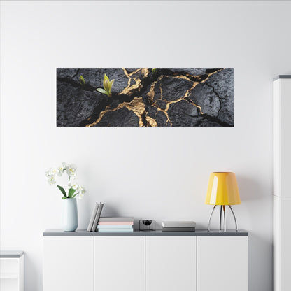 Ma Cracked Earth Canvas Art - Dark Japandi Charcoal Ink