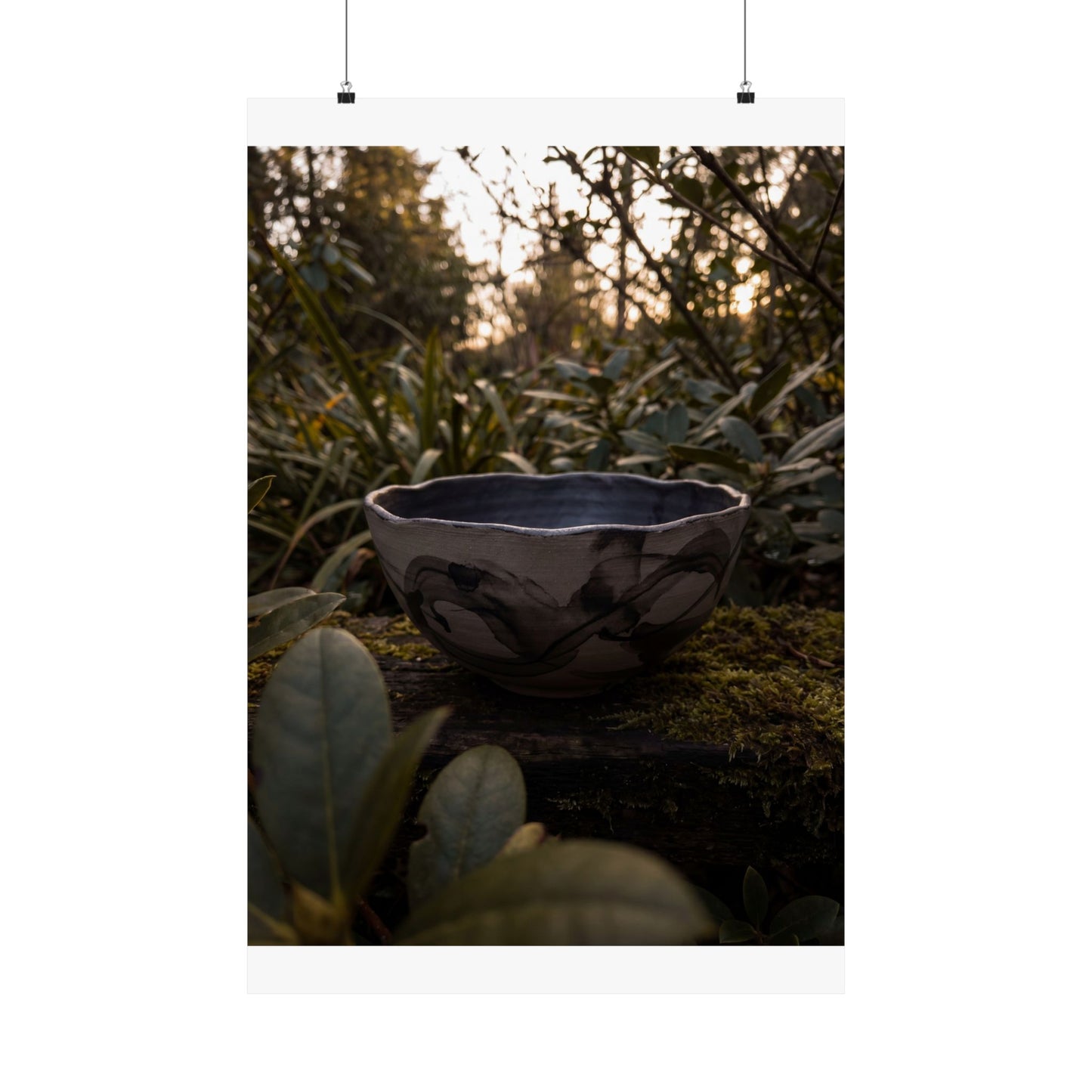 Seijaku Ceramic Bowl Wall Art Print - Dark Japandi Charcoal Ink